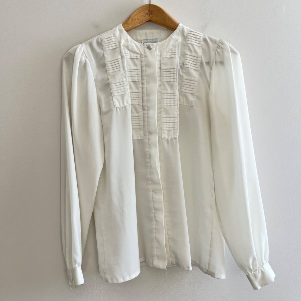 VTG 80s Gailord Dress Blouse Womens 6 Ivory Balloon Sleeve Button Up Career